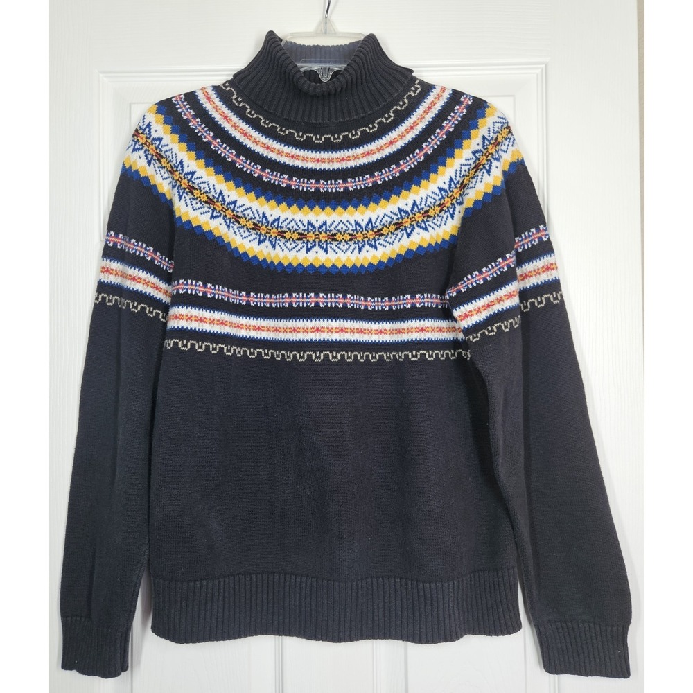 VTG Pendleton Fair Isle Nordic Sweater Womens L Turtleneck Pullover Aztec Cotton